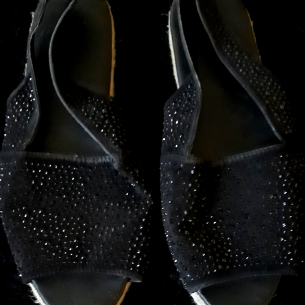 Lane Bryant Black Sparkle Platform Open Toe Sling Sandals